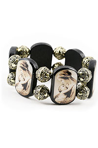BRA010300 Black Wooden Panel Religious Bracelet