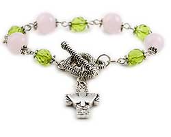 WBL-1052-01 Religious Bracelet with Green/Pink Glass Beads