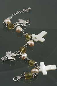 WBL-1045 Religious Bracelet with Faux Pearl and Glass Beads