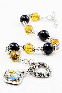 WBL-1052-04 Religious Bracelet with Yellow Glass And Black Stone Beads