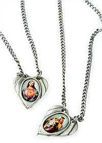 6604-4 Heart Shaped Siver Tone Scapular on Chain