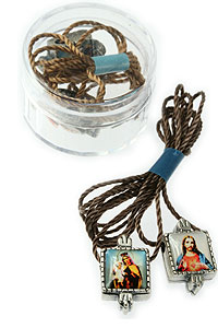 6607-9 Silver Tone Metal Scapular On Brown Rope