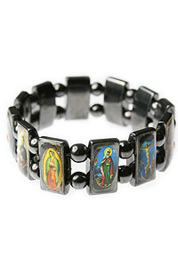 BRAM103 Black Hematite Religious Saints Bracelet