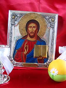Christ Pantocrator -Body Hand Painted Silver Icon