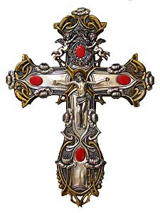 Art Nouveau Wall Crucifix Red Polished Quartz