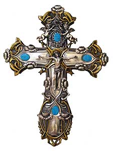 Art Nouveau Wall Crucifix Turquoise
