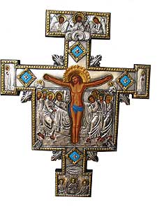 Large San Damiano Cross with Violet Polished Quartz