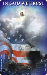 Jesus over WTC - Rosary Card